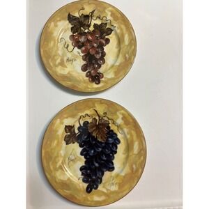 I. Godinger Email de Limoges Grape Dessert Plates Set of 2 Rouge Pinot Noir 1855